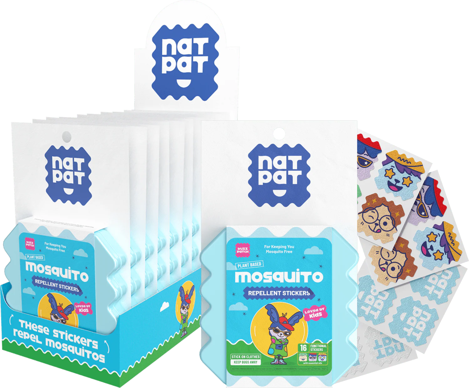 NatPat Kids Mosquito Repellent Stickers 16s - 10 Resale Packs in a Display Box (MC)